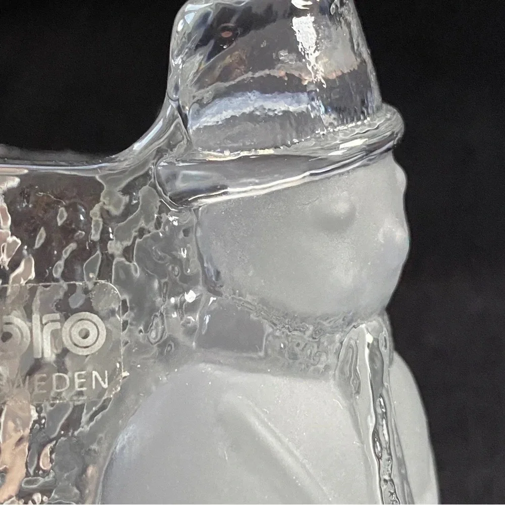 Nybro Sweden Crystal Glass Snowman Christmas Candle Holder Votive Tea Light